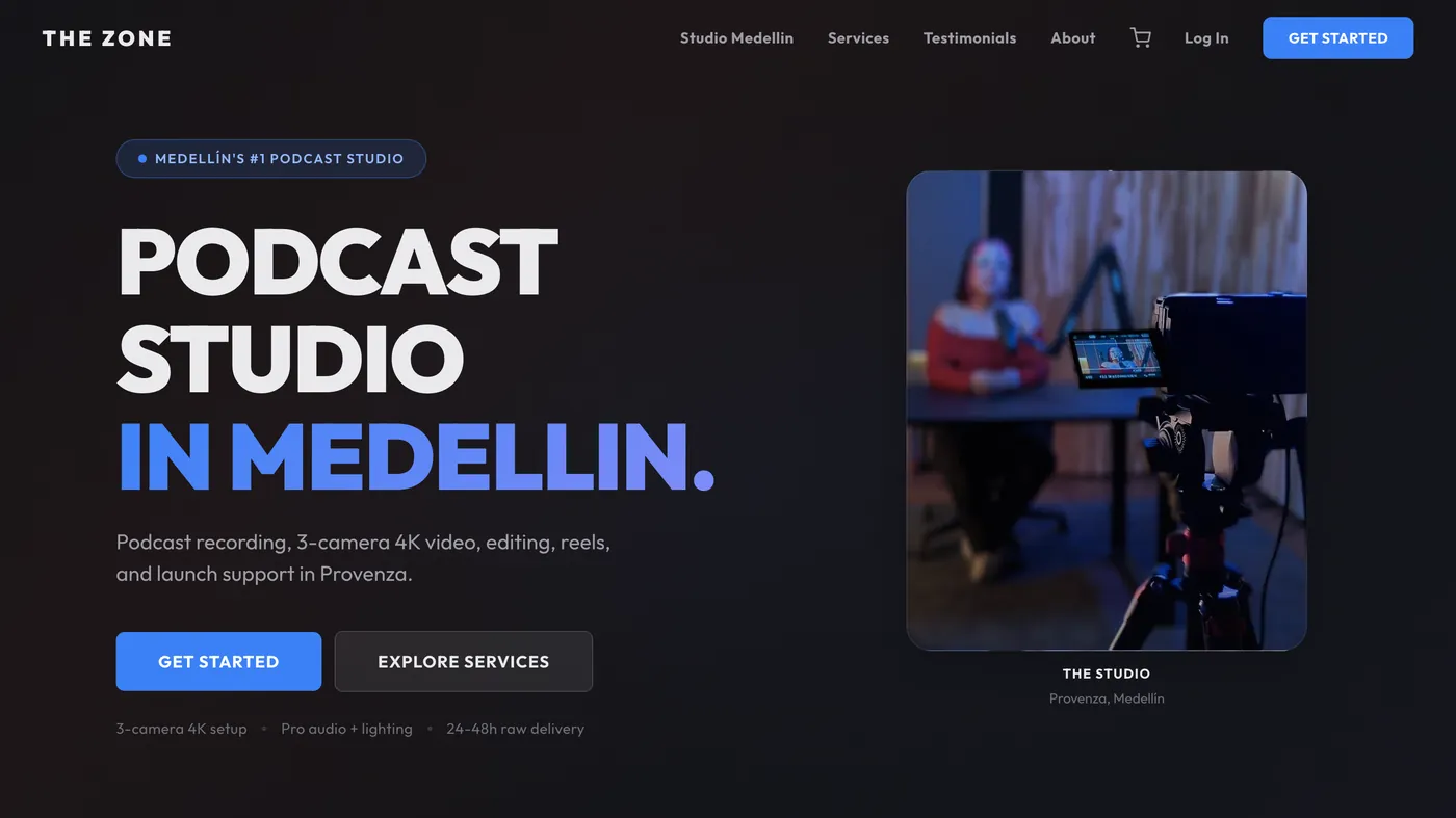 The Zone Podcast Studio website screenshot
